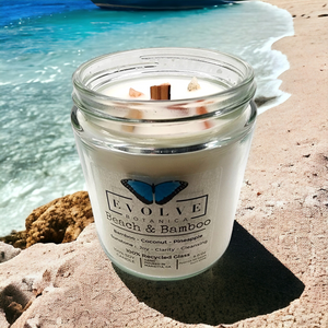 Wood Wick Crystal Soy Candle - Beach & Bamboo (Sunstone)