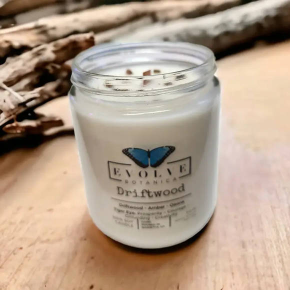 Wood Wick Gemstone Soy Candle - Driftwood (Tiger Eye)