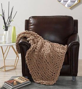 Chenille Chunky Knit Throw Blanket - Mushroom - Evolve Botanica Co